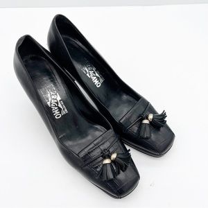 Salvatore Ferragamo Black Tassel Heels